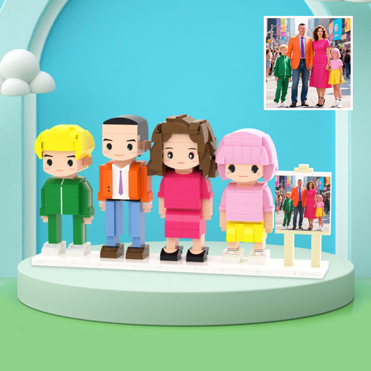 Custom Full-Body Cute Brick Figures of 4 People