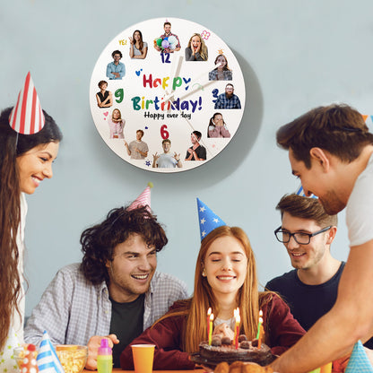 Personalized Birthday Photo Wall Clock – Custom Round Design