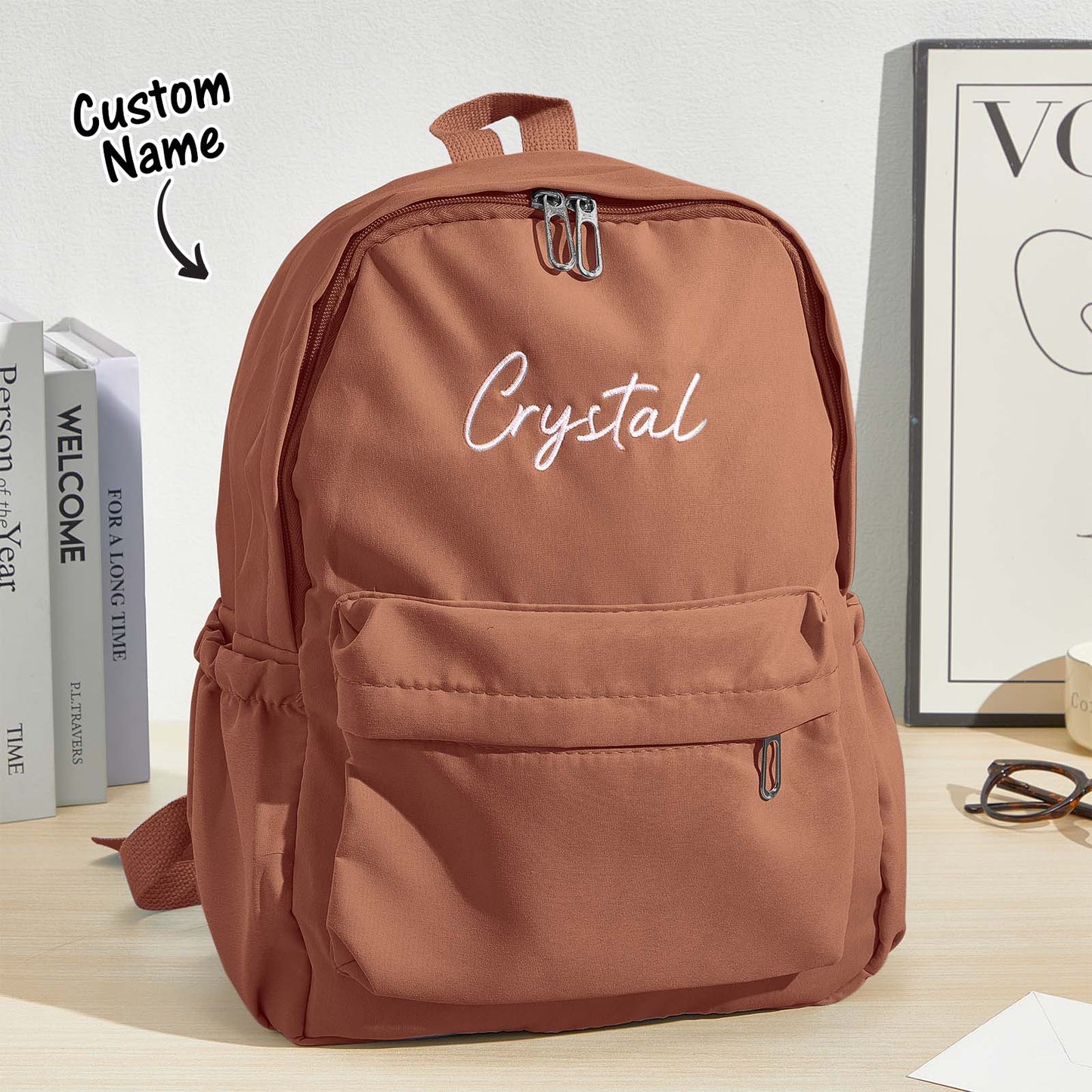 MadeMine personalized embroidery name backpack for kids, custom canvas school bag with colorful design and adjustable straps.