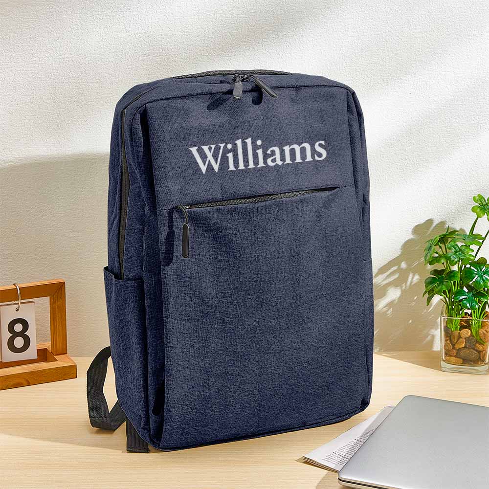 MadeMine personalized laptop backpack with custom name, fits 15.6-inch laptops, stylish college bag for men and women.