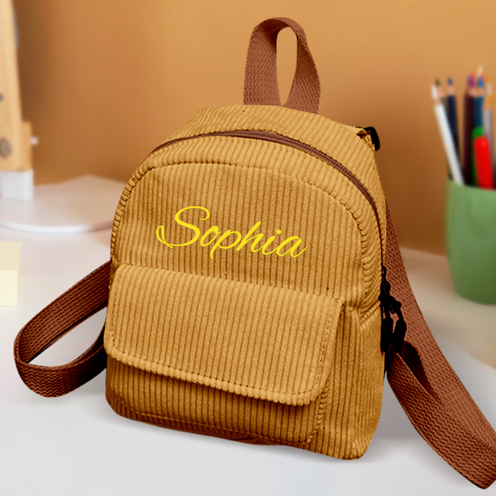 MadeMine personalized mini corduroy backpack with custom name, small school bag for kids, perfect back-to-school gift