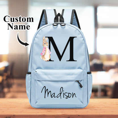 MadeMine personalized kids backpack with rabbit design, featuring a custom name, perfect for school or back-to-school gift.