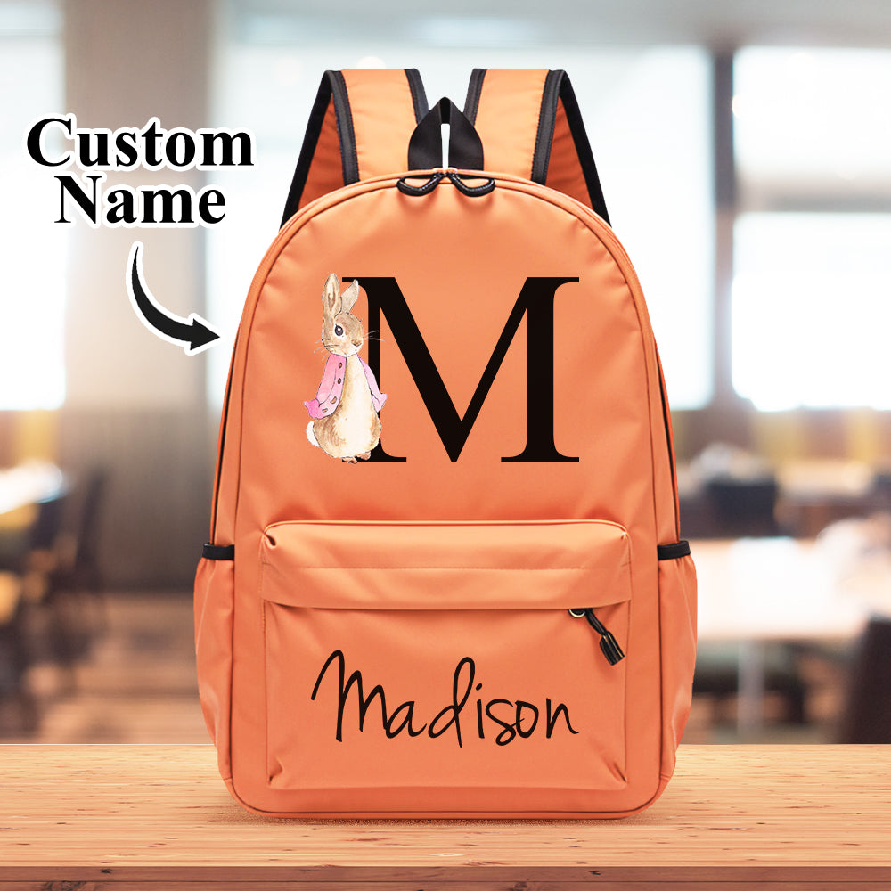 MadeMine personalized kids' backpack with a cute rabbit design, featuring a custom name for school or back-to-school gift.
