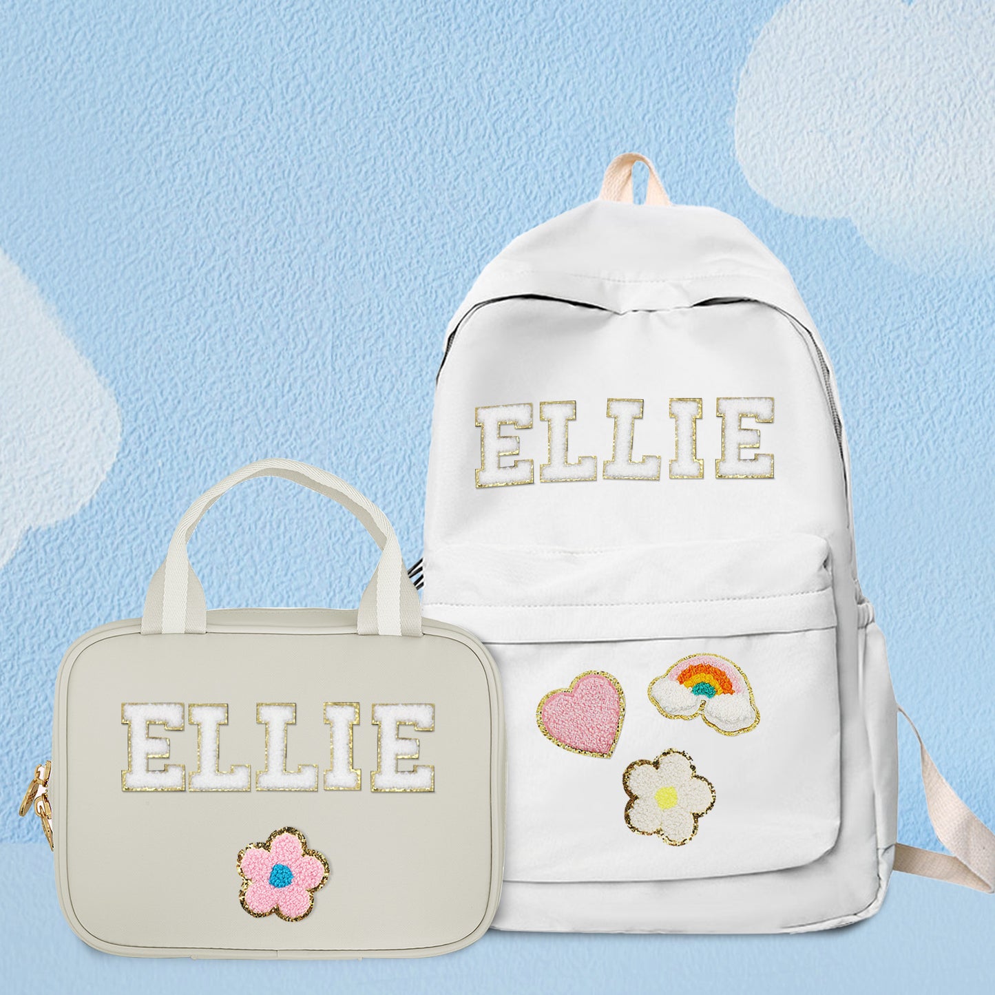 Personalized MadeMine kids' backpack with custom name design, featuring adjustable straps and colorful print for school.