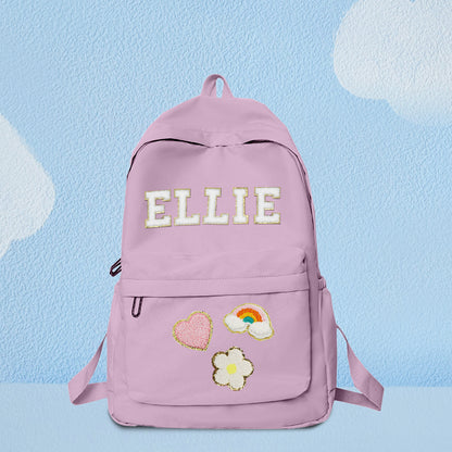 Personalized MadeMine kids backpack with custom name embroidery, featuring colorful design for school and back-to-school use.