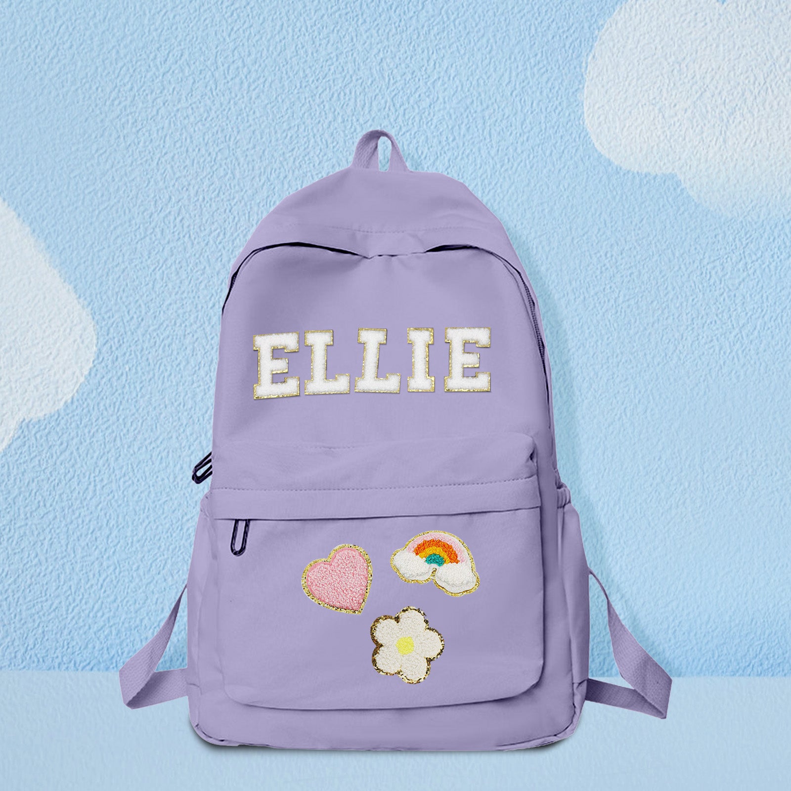 Personalized MadeMine kids' backpack with custom name design, featuring colorful patterns and adjustable straps for school use.