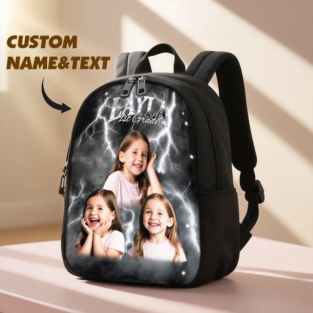 MadeMine custom lightning backpack with personalized photo and name, ideal for school and back-to-school gifts.