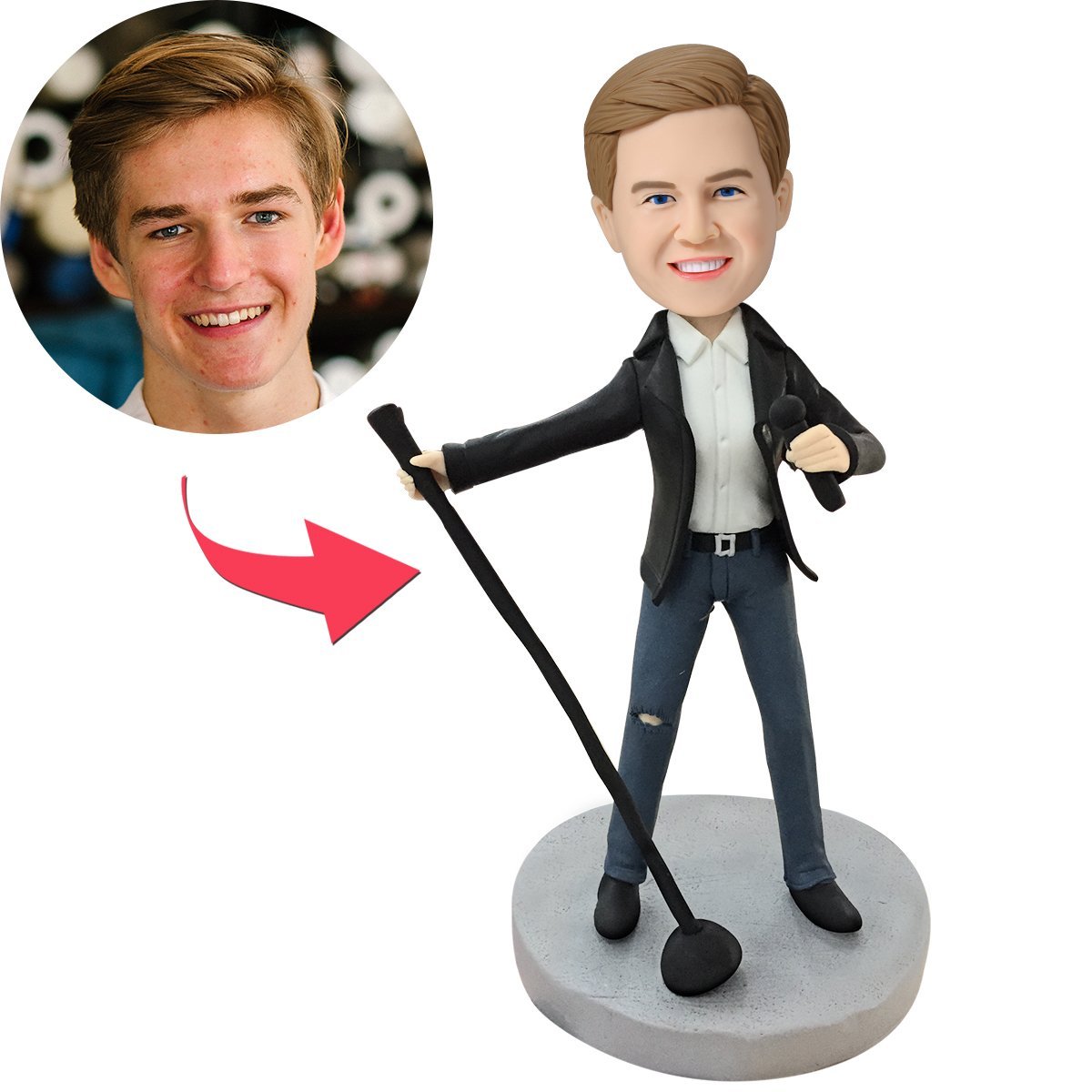 Op maat gemaakte bobblehead van de zanger met gegraveerde tekst