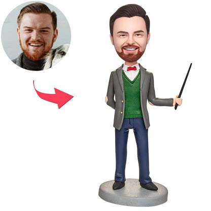 Persoonlijke mannelijke leraar bobblehead met gegraveerde tekst, geschikt als gepersonaliseerd cadeau, gemaakt door MadeMine