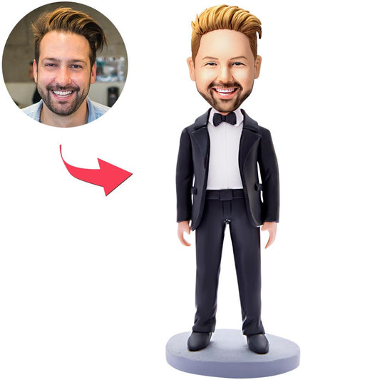 Persoonlijke madeMine zakelijk bobblehead met gegraveerde tekst, gedetailleerde mannelijke figuur voor gepersonaliseerde geschenken