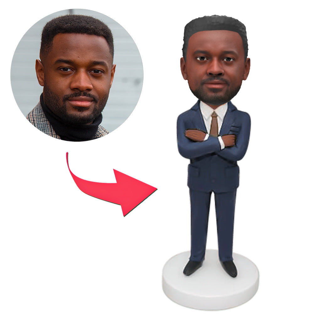 Gekleurde Business suit hold bladder bobblehead van MadeMine met gegraveerde tekst, detailrijke afbeelding op BH1321.jpg