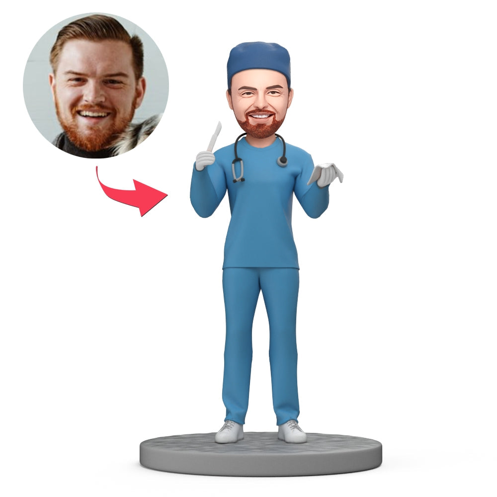 Plastic chirurgie bobblehead met scalpel van MadeMine, gedetailleerde handgemaakte figurine met bewegende hoofd.