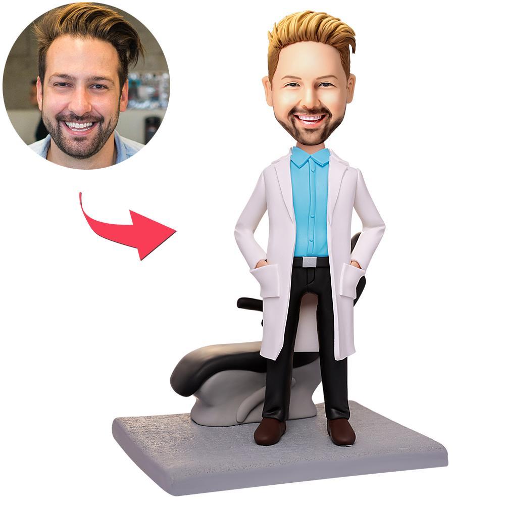 Persoonlijke mannelijke tandarts en tandartsstoel bobblehead met gegraveerde tekst, MadeMine gepersonaliseerd cadeau, gedetailleerde afbeelding