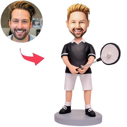 Happy Tennis Player Custom Bobbleheads With Engraved Text