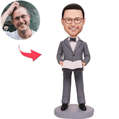 Persoonlijke MadeMine bobblehead van leraar of professor met gegraveerde tekst, gedetailleerd en uniek voor cadeau.