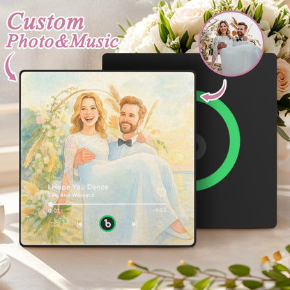 MadeMine FridgeBeats Framed 4.0 cartoon-style custom photo music fridge magnet with colorful designs and song-playing feature.