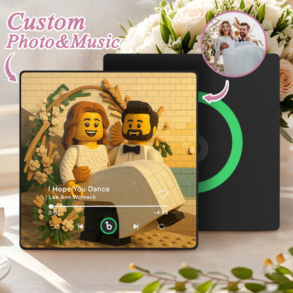 FridgeBeats Framed 4.0 custom photo music fridge magnet with cartoon style design, featuring a personalized song for wedding gift.