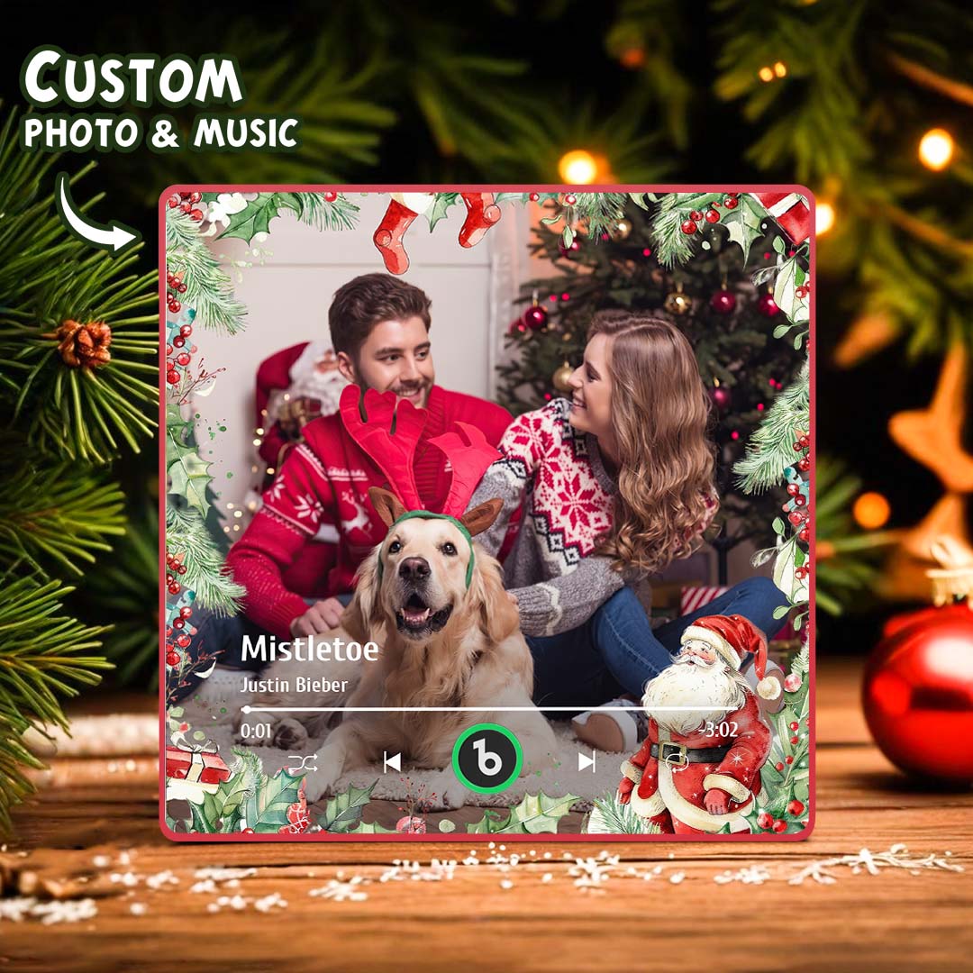 FridgeBeats Framed Custom Family Photo Music Fridge Magnet Christmas Gifts for Family Personalized Music Magnets Can Play Songs