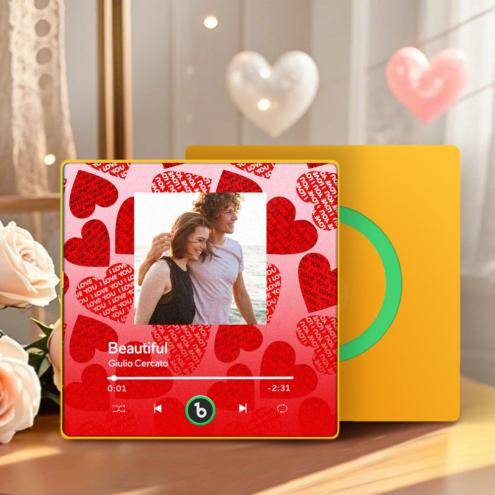 MadeMine FridgeBeats Framed 4.0 personalized music magnet with red heart, perfect for Valentine's Day gift and music wall decor