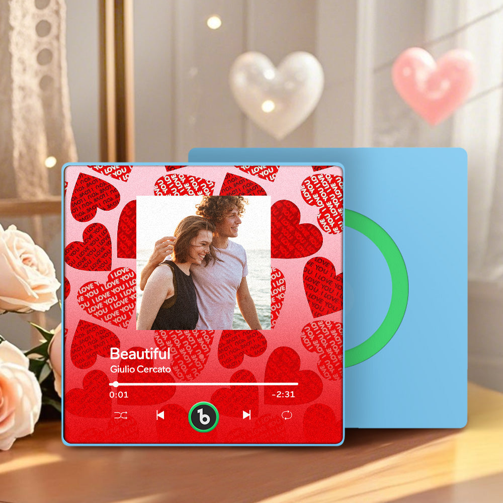 MadeMine FridgeBeats Framed 4.0 personalized music magnet with red heart, perfect for Valentine’s Day wall decor.