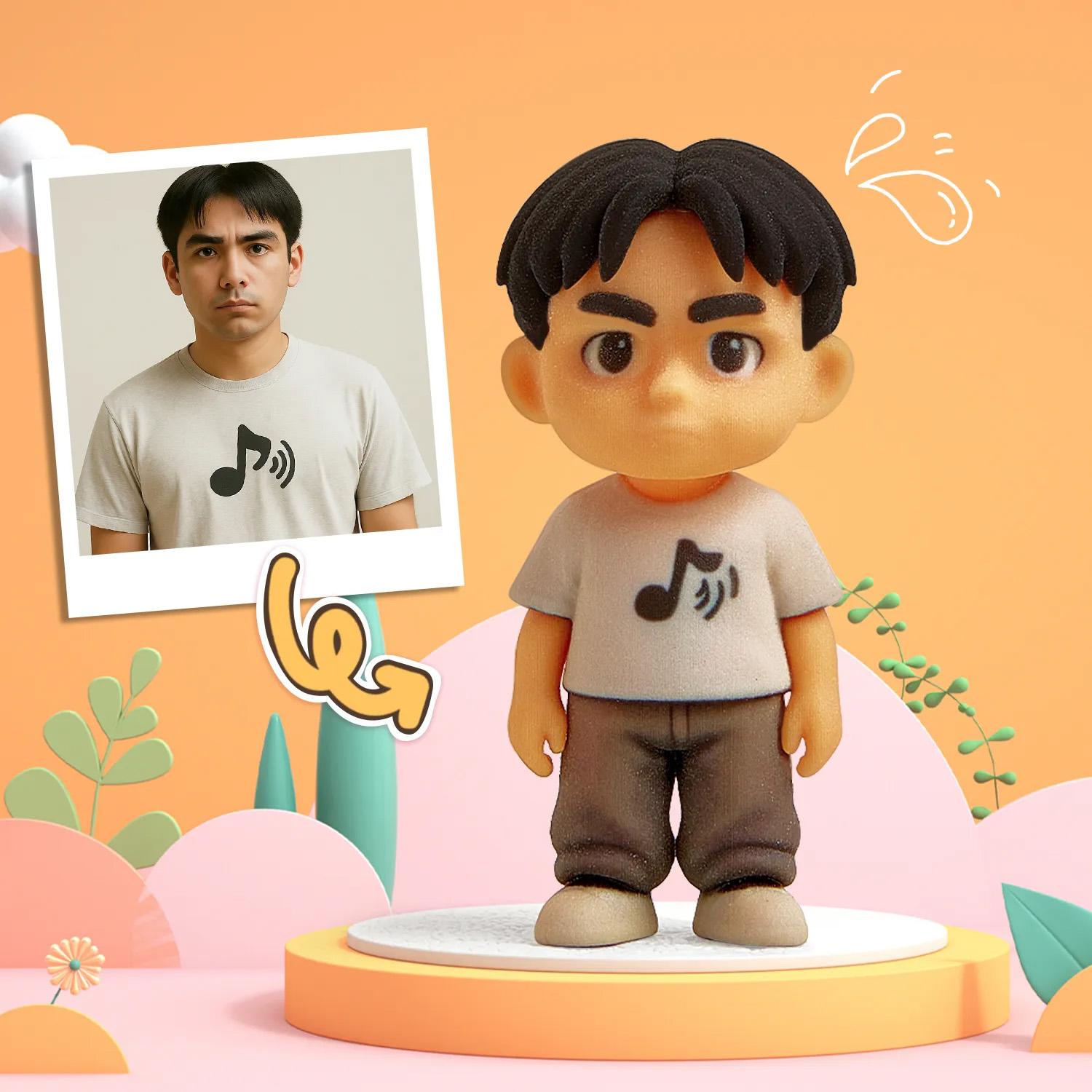 Custom 3D mini desk figure from your photo, made by MadeMine, featuring detailed office figurine on a white background