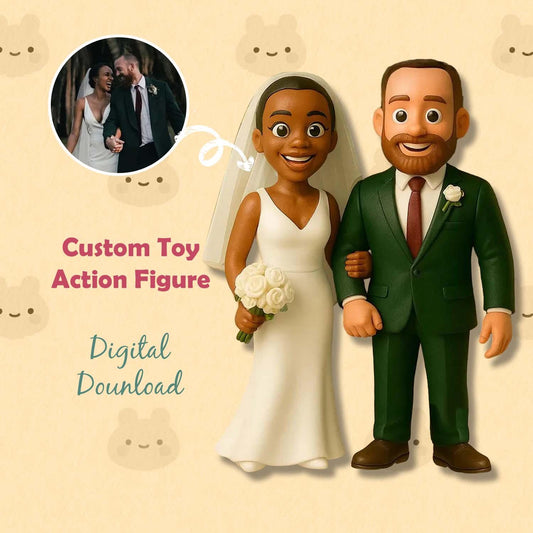Custom 3D mini figure of a couple from your photo, personalized toy gift by MadeMine, showcasing detailed miniature characters.