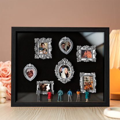 Miniature personalized couple's gift with black frame and spotlights from MadeMine, featuring a cute museum-themed design.