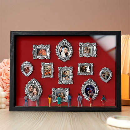 Miniature personalized couple's gift with black frame and spotlights from MadeMine, featuring a cute museum-themed design.