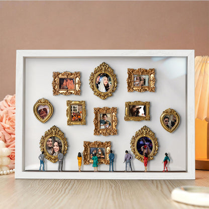 Miniature personalized museum gift with white frame and spotlights, featuring a couple's photo, by MadeMine.
