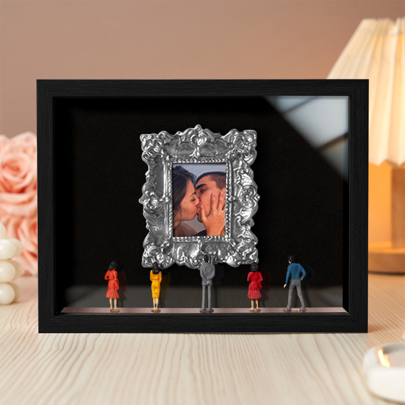 Miniature personalized couples gift in a black frame, featuring meaningful custom design by MadeMine for Valentine's Day or anniversary.