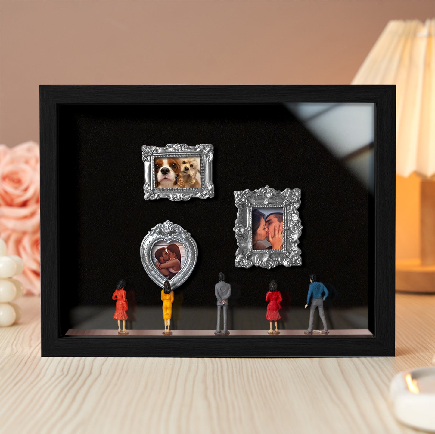 Personalized Museum of Us black frame gift featuring miniature couple figures, ideal for Valentine's Day or anniversary from MadeMine.