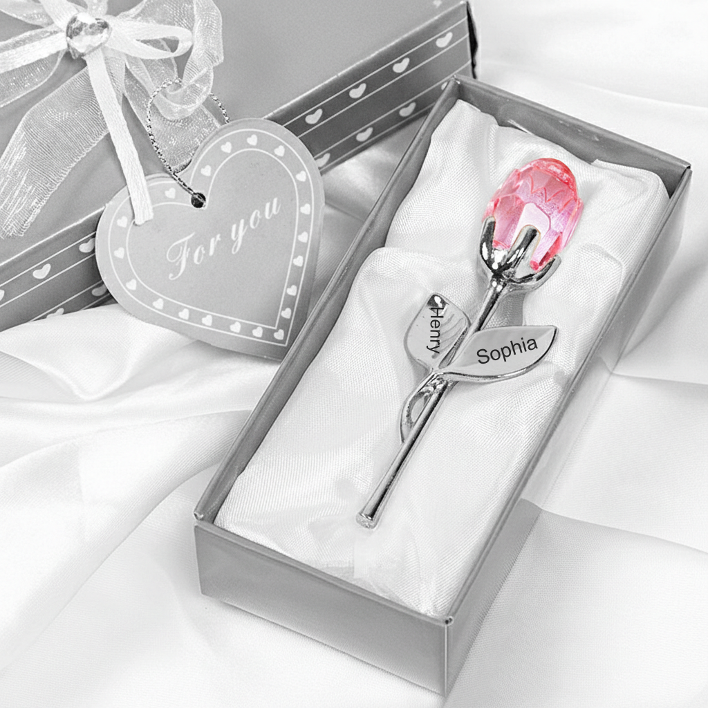 Personalized Engraved Crystal Rose Gift Box – Custom Name Valentine’s Day Gift