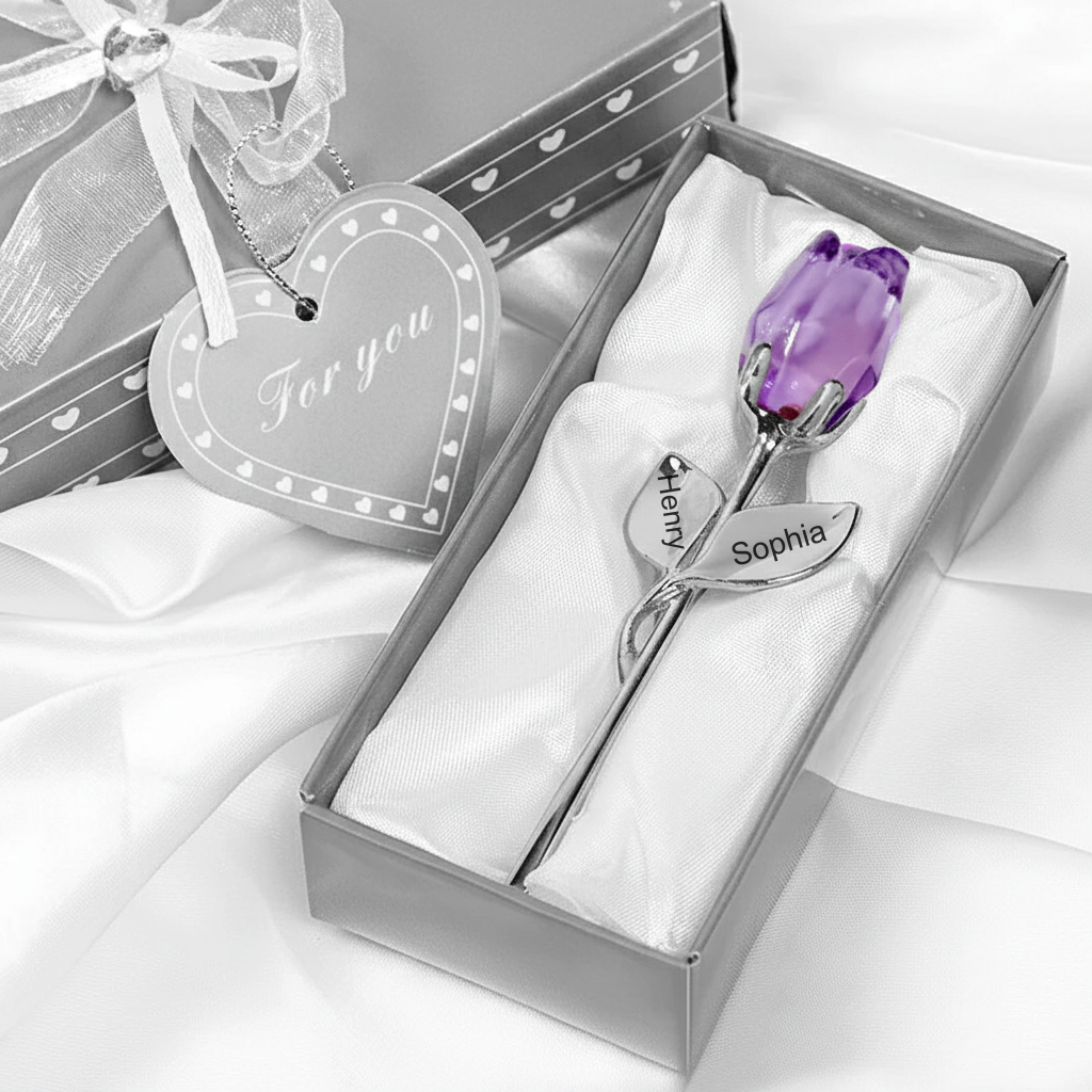 Personalized Engraved Crystal Rose Gift Box – Custom Name Valentine’s Day Gift