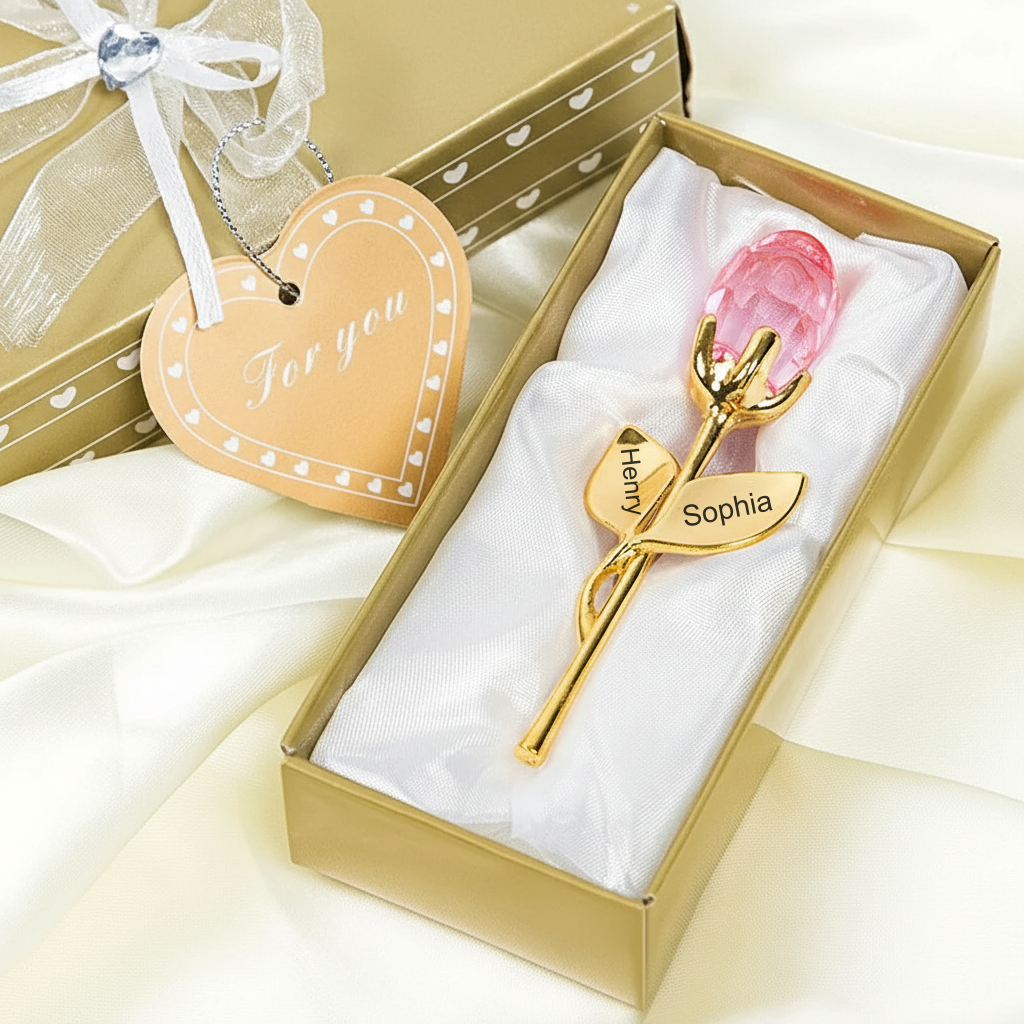 Personalized Engraved Crystal Rose Gift Box – Custom Name Valentine’s Day Gift