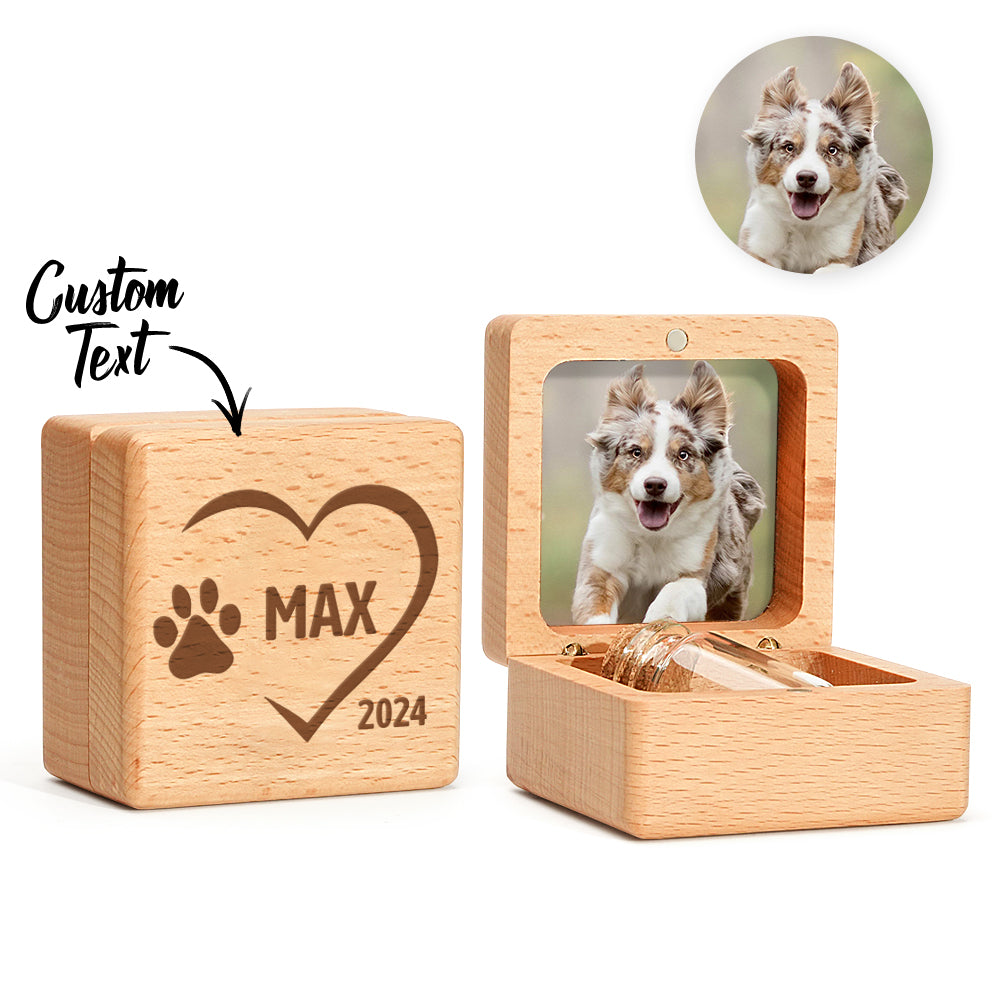 Personalized walnut pet fur keepsake memorial box with engraved details, designed for preserving pet fur and memories.