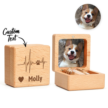 Personalized walnut pet fur keepsake memorial box with engraved name for pet remembrance, made by MadeMine.