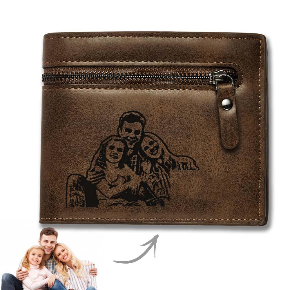Cartera de cuero PU marrón oscuro personalizada con foto y grabado – Regalo de cumpleaños y Día del Padre