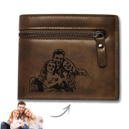 Cartera de cuero PU marrón oscuro personalizada con foto y grabado – Regalo de cumpleaños y Día del Padre