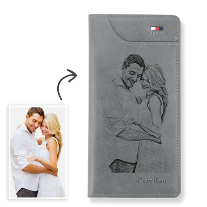 Cartera de cuero PU personalizada con foto y nombre grabado – Regalo de cumpleaños y Día del Padre