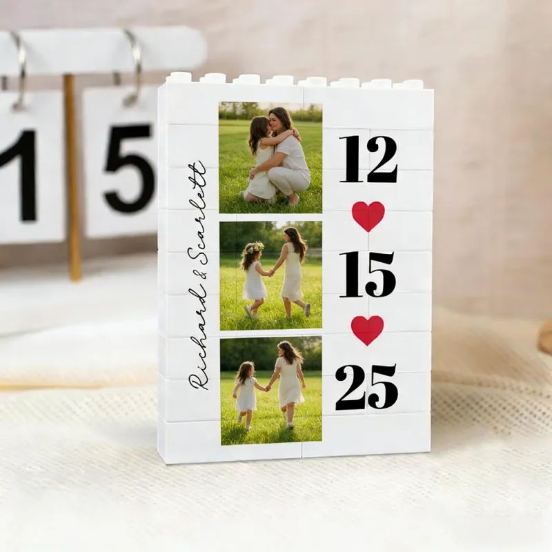 Personalized photo brick puzzle frame by MadeMine, featuring a custom photo and decorative design, ideal for dad's Father’s Day gift.