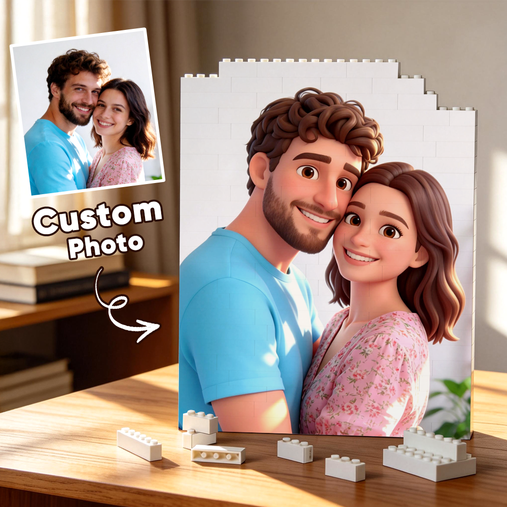 Personalized photo bricks frame for dad, made by MadeMine, showcasing a custom keepsake gift for Father's Day with family photos.