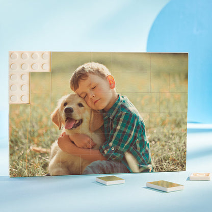 Persoonlijke MadeMine bouwsteen puzzel met foto, cadeau voor vader, uniek gepersonaliseerd blok met afbeelding en tekst.
