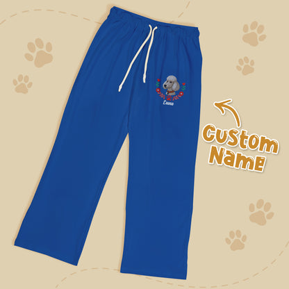 Personalized MadeMine pet-themed lounge pants with embroidered pet name and printed design, comfortable and casual for relaxing wear.