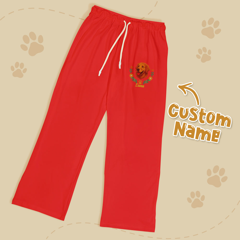 Personalized pet name lounge pants with embroidered look, MadeMine, featuring printed pet design and comfortable fabric for casual wear.