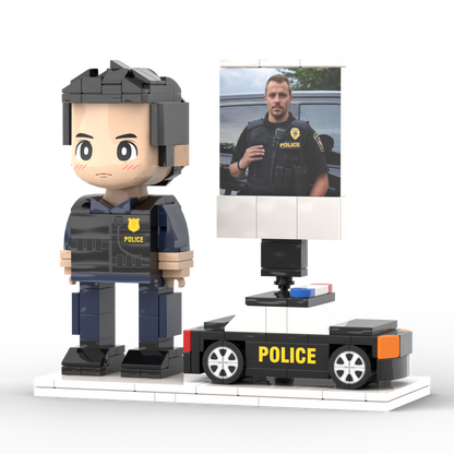 Full Body Customized 1 Person Brick Figures with Photo Police Theme Gift Birthday Gift Valentines Gift Father's Day Gift