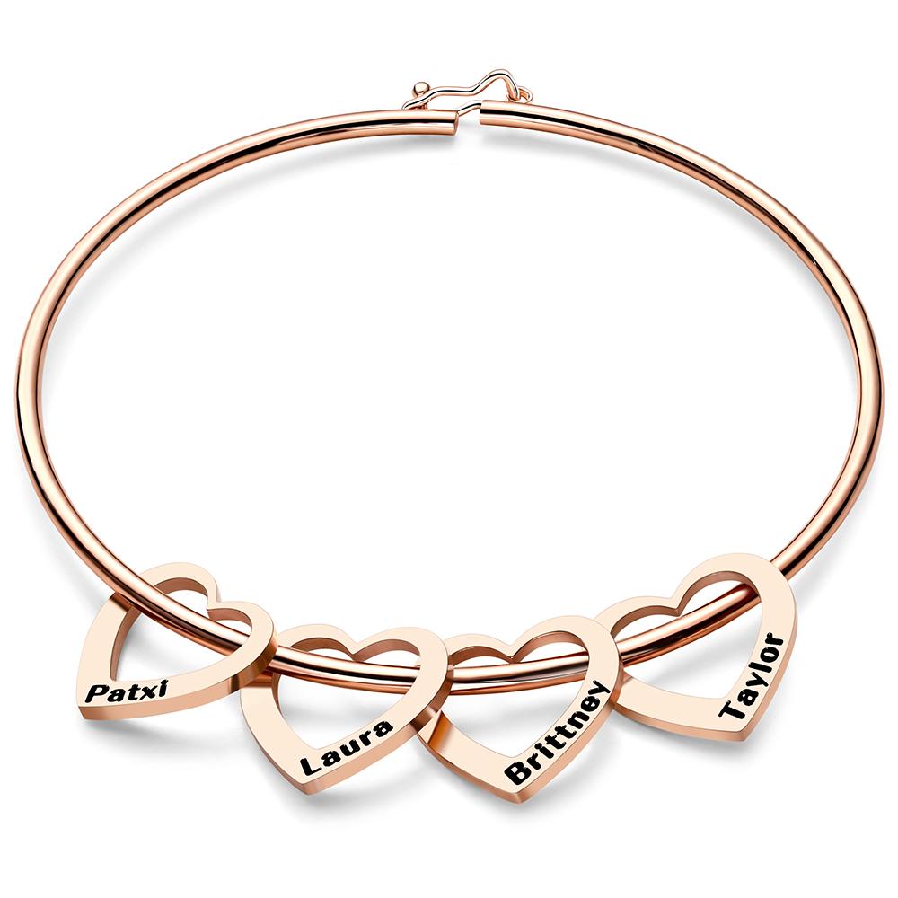 Custom Bangle Bracelet with Heart/Round Pendants Personalized Gift