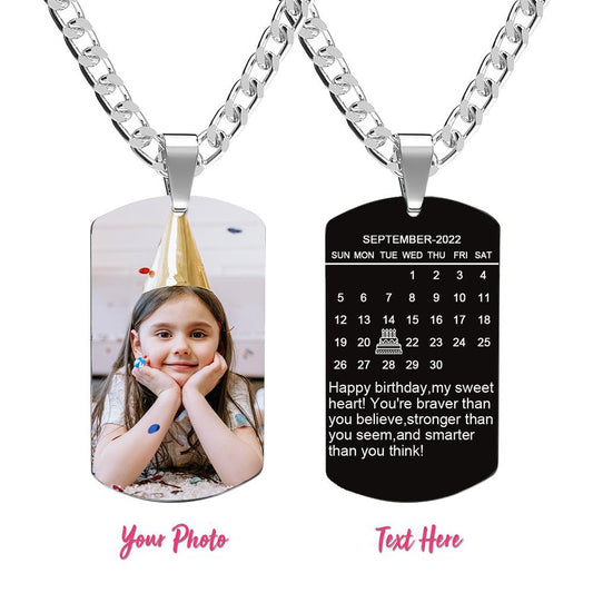 Custom Photo Pendant Necklace with Engraved Words and Date