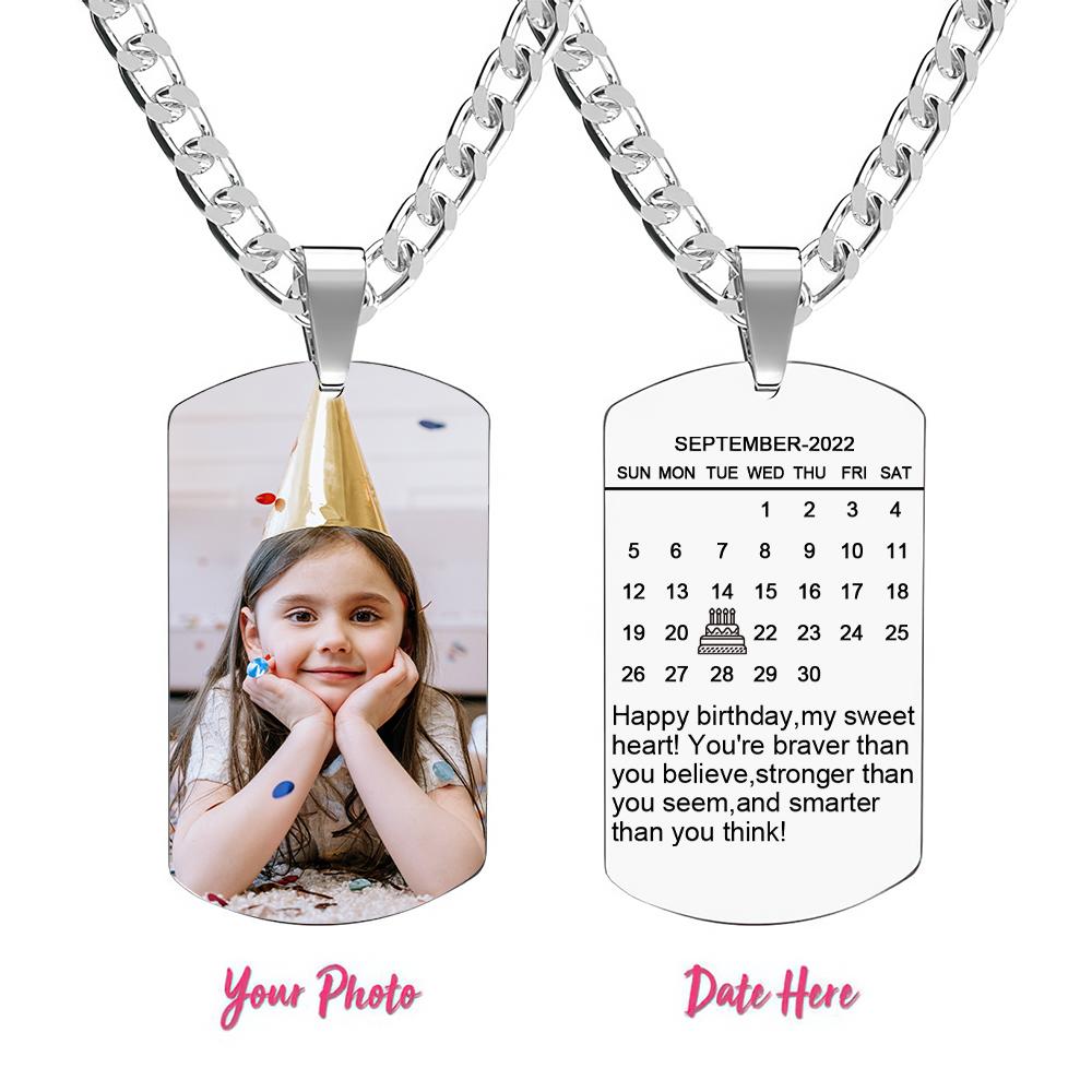 Gepersonaliseerde Foto Hanger Ketting met Gegraveerde Tekst en Datum