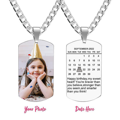 Gepersonaliseerde Foto Hanger Ketting met Gegraveerde Tekst en Datum