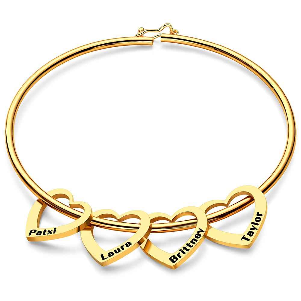 Custom Bangle Bracelet with Heart/Round Pendants Personalized Gift